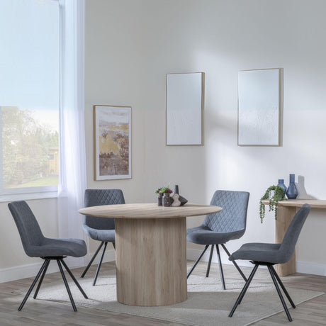 Bern Fluted Oak Effect 4 Seater Round Dining Set - 4 Boden Grey Fabric Swivel Dining Chair-6