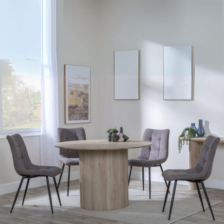 Bern Fluted Oak Effect 4 Seater Round Dining Set - 4 Corona Camel Fabric Chairs-4