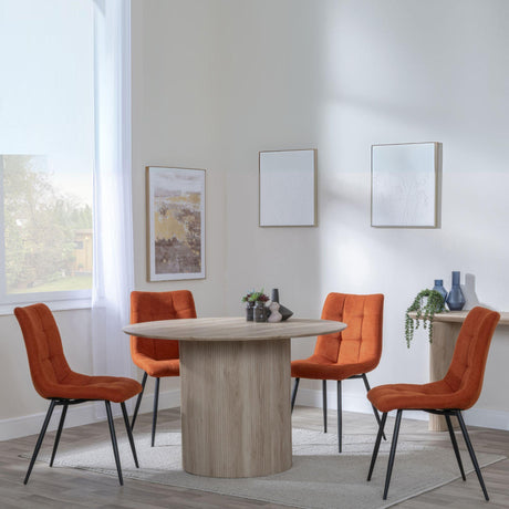 Bern Fluted Oak Effect 4 Seater Round Dining Set - 4 Corona Orange Fabric Chairs-2