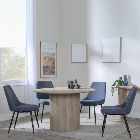Bern Fluted Oak Effect 4 Seater Round Dining Set - 4 Darwin Dark Grey Fabric Dining Chair-5