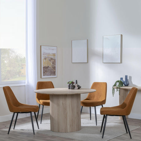 Bern Fluted Oak Effect 4 Seater Round Dining Set - 4 Darwin Orange Fabric Dining Chair-3