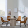 Bern Fluted Oak Effect 4 Seater Round Dining Set - 4 Darwin Orange Fabric Dining Chair-4
