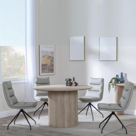Bern Fluted Oak Effect 4 Seater Round Dining Set - 4 Diego Beige Leather Swivel Dining Chair-3