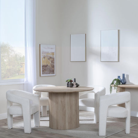 Bern Fluted Oak Effect 4 Seater Round Dining Set - 4 Kiefer Cream Boucle Fabric Dining Chair-2