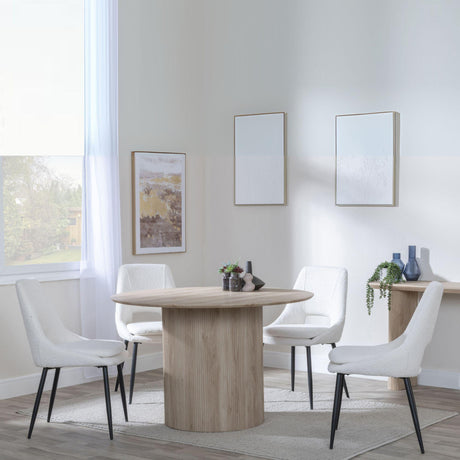 Bern Fluted Oak Effect 4 Seater Round Dining Set - 4 Peyton Cream Fabric Dining Chair-4