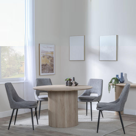 Bern Fluted Oak Effect 4 Seater Round Dining Set - 4 Peyton Grey Fabric Dining Chair-2