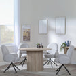 Bern Fluted Oak Effect 4 Seater Round Dining Set - 4 Theo Grey Fabric Swivel Dining Chair