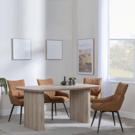 Bern Fluted Oak Effect Dining Set - Ace Orange Fabric Swivel Dining Chair-3