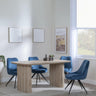 Bern Fluted Oak Effect Dining Set - Arctic Blue Velvet Fabric Swivel Dining Chair