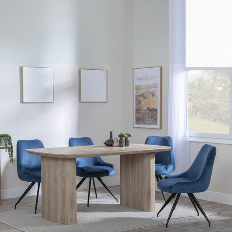 Bern Fluted Oak Effect Dining Set - Arctic Blue Velvet Fabric Swivel Dining Chair-3