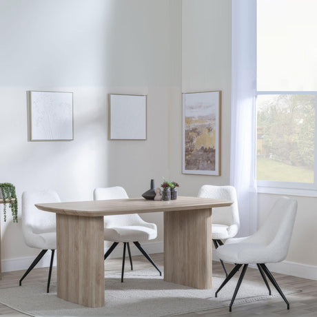 Bern Fluted Oak Effect Dining Set - Arctic Cream Velvet Fabric Swivel Dining Chair-4