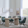 Bern Fluted Oak Effect Dining Set - Arctic Green Velvet Fabric Swivel Dining Chair-2