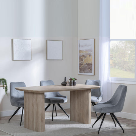 Bern Fluted Oak Effect Dining Set - Arctic Grey Velvet Fabric Swivel Dining Chair-2