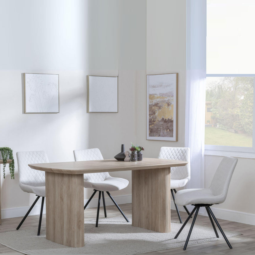 Bern Fluted Oak Effect Dining Set - Boden Cream Fabric Swivel Dining Chair-2