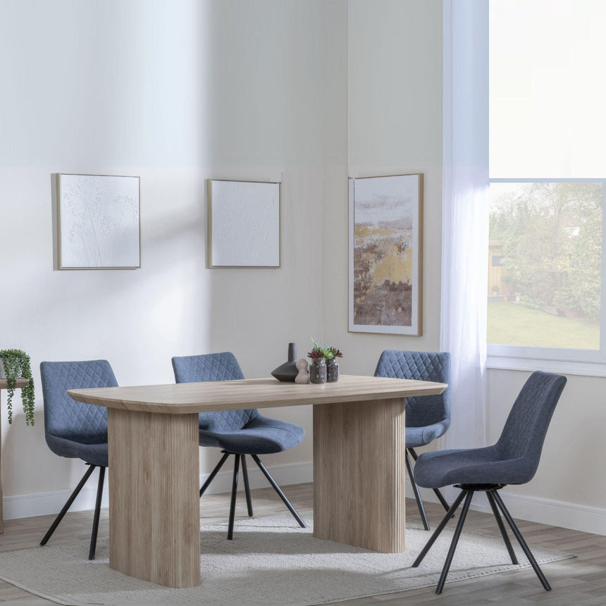 Bern Fluted Oak Effect Dining Set - Boden Dark Grey Fabric Swivel Dining Chair-5