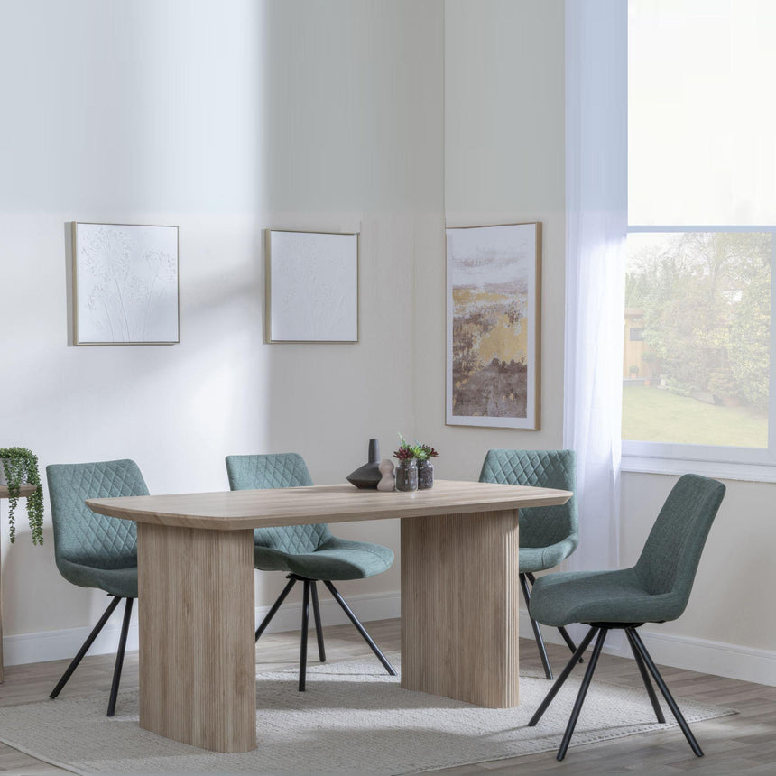 Bern Fluted Oak Effect Dining Set - Boden Green Fabric Swivel Dining Chair-4