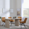 Bern Fluted Oak Effect Dining Set - Boden Orange Fabric Swivel Dining Chair