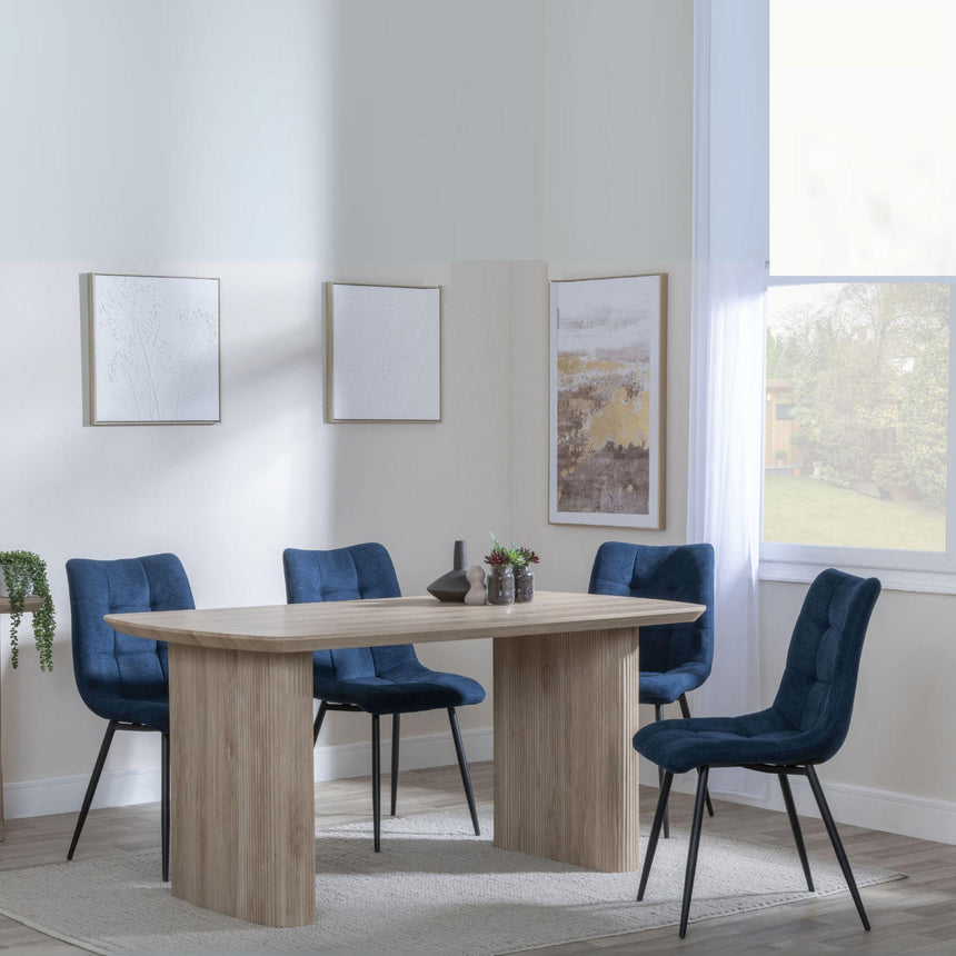 Bern Fluted Oak Effect Dining Set - Corona Blue Fabric Chairs-6