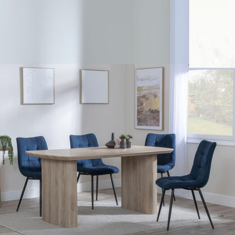 Bern Fluted Oak Effect Dining Set - Corona Blue Fabric Chairs-5