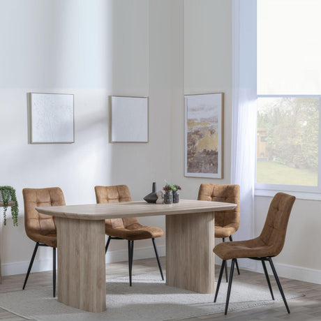 Bern Fluted Oak Effect Dining Set - Corona Brown Fabric Chairs-8
