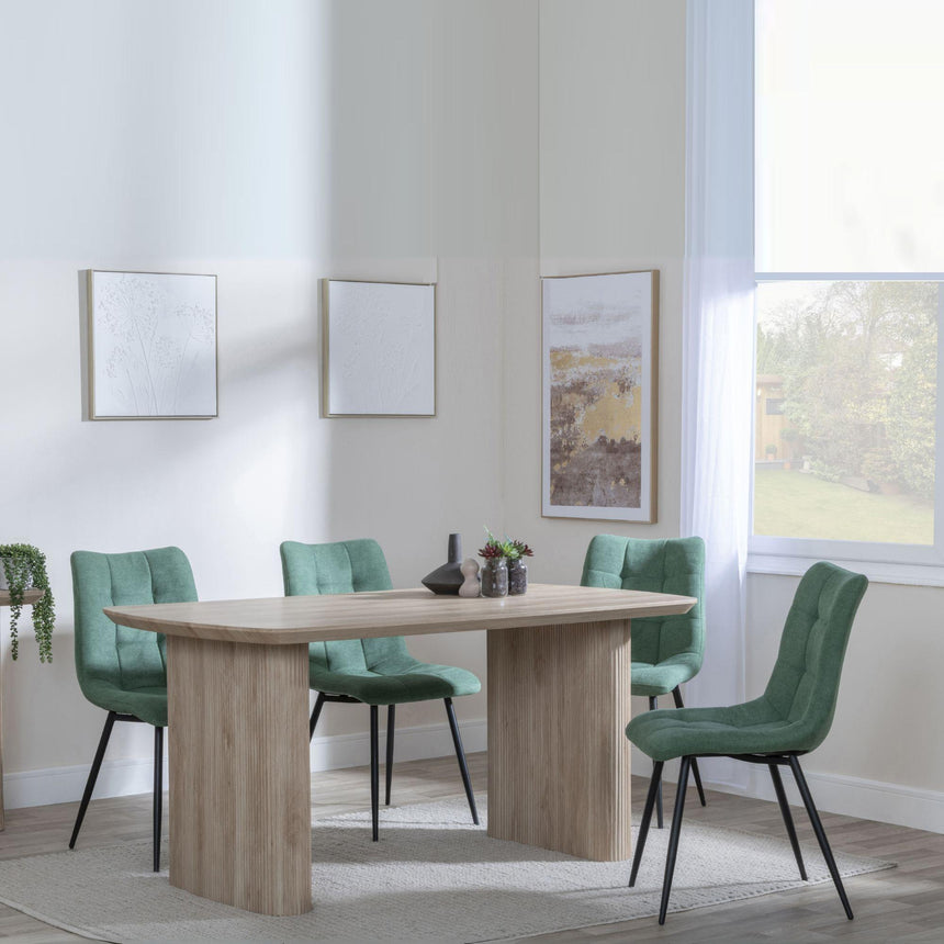 Bern Fluted Oak Effect Dining Set - Corona Green Fabric Chairs-7