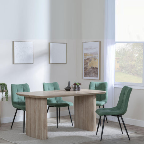 Bern Fluted Oak Effect Dining Set - Corona Green Fabric Chairs-6