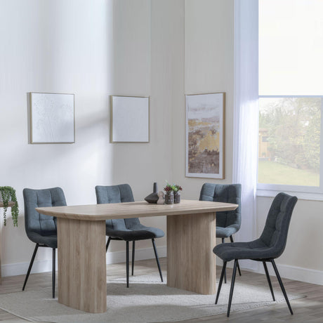 Bern Fluted Oak Effect Dining Set - Corona Light Grey Fabric Chairs-7