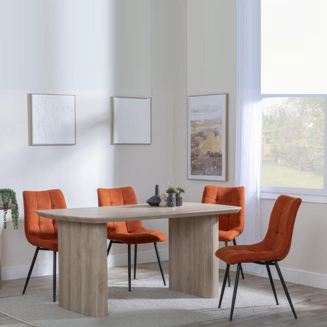 Bern Fluted Oak Effect Dining Set - Corona Orange Fabric Chairs-2