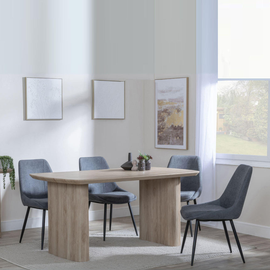 Bern Fluted Oak Effect Dining Set - Darwin Grey Fabric Dining Chair-6