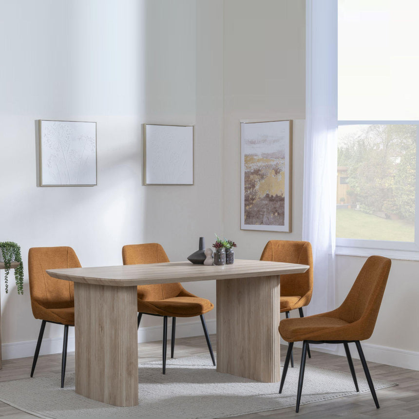 Bern Fluted Oak Effect Dining Set - Darwin Orange Fabric Dining Chair-3
