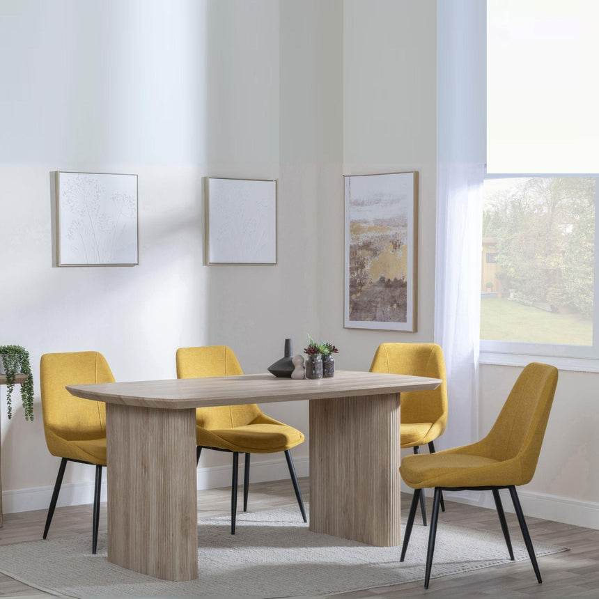 Bern Fluted Oak Effect Dining Set - Darwin Yellow Fabric Dining Chair-2