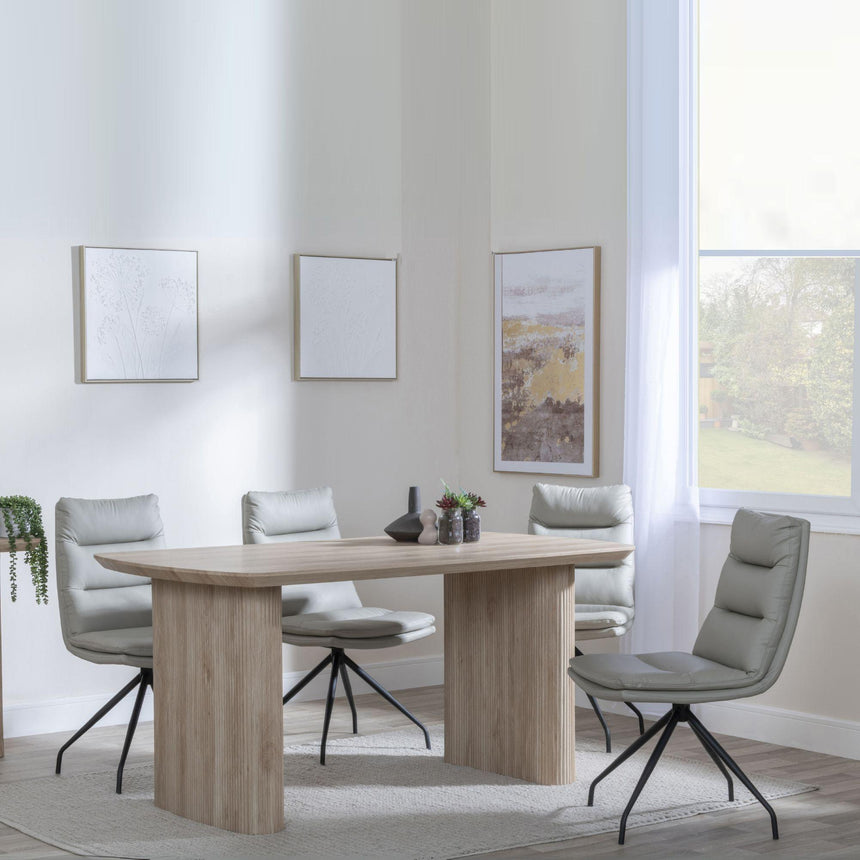 Bern Fluted Oak Effect Dining Set - Diego Beige Leather Swivel Dining Chair-3