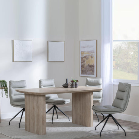 Bern Fluted Oak Effect Dining Set - Diego Beige Leather Swivel Dining Chair-3