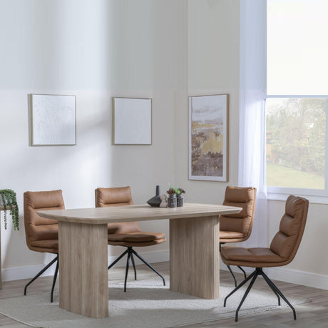 Bern Fluted Oak Effect Dining Set - Diego Brown Leather Swivel Dining Chair