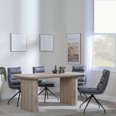 Bern Fluted Oak Effect Dining Set - Diego Grey Leather Swivel Dining Chair-2