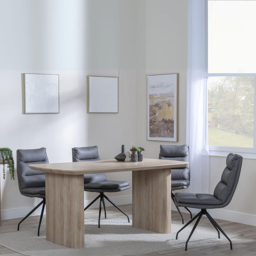 Charlton 6 Seater Fluted Dining Set - Tuscany Leather Swivel Dining Chair