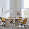 Bern Fluted Oak Effect Dining Set - Ion Mustrad Velvet Fabric Swivel Dining Chair-4