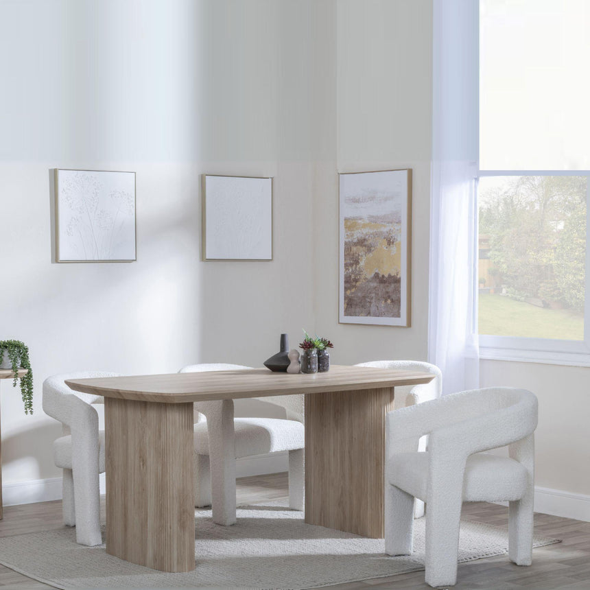 Bern Fluted Oak Effect Dining Set - Kiefer Cream Boucle Fabric Dining Chair-2