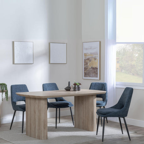 Bern Fluted Oak Effect Dining Set - Peyton Blue Fabric Dining Chair