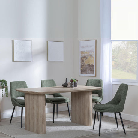 Bern Fluted Oak Effect Dining Set - Peyton Green Fabric Dining Chair-3
