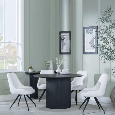 Bern Fluted Black 4 Seater Round Dining Set - 4 Arctic Cream Velvet Fabric Swivel Dining Chair-4