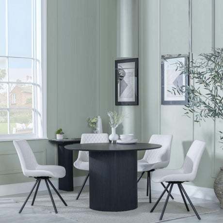 Bern Fluted Black 4 Seater Round Dining Set - 4 Boden Cream Fabric Swivel Dining Chair-2