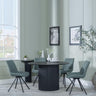 Bern Fluted Black 4 Seater Round Dining Set - 4 Boden Green Fabric Swivel Dining Chair-4