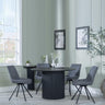 Bern Fluted Black 4 Seater Round Dining Set - 4 Boden Grey Fabric Swivel Dining Chair-6