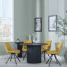 Bern Fluted Black 4 Seater Round Dining Set - 4 Boden Yellow Fabric Swivel Dining Chair-3