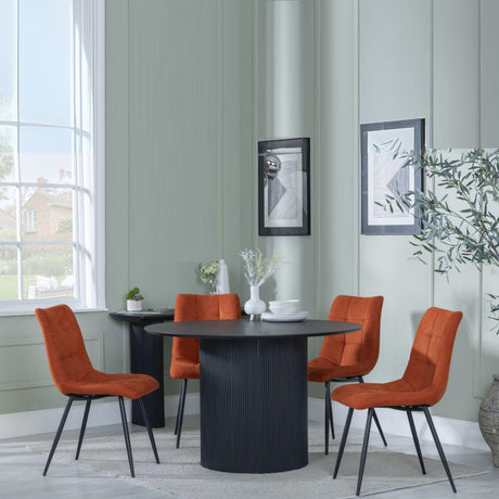 Bern Fluted Black 4 Seater Round Dining Set - 4 Corona Orange Fabric Chairs-2