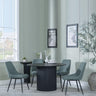 Bern Fluted Black 4 Seater Round Dining Set - 4 Darwin Green Fabric Dining Chair-4