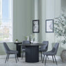 Bern Fluted Black 4 Seater Round Dining Set - 4 Darwin Grey Fabric Dining Chair-6