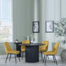 Bern Fluted Black 4 Seater Round Dining Set - 4 Darwin Yellow Fabric Dining Chair-2