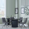 Bern Fluted Black 4 Seater Round Dining Set - 4 Diego Grey Leather Swivel Dining Chair-2